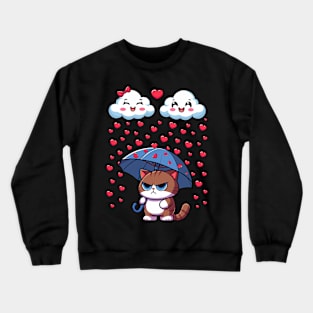 Funny Cute Single Cat Cloud Lovers Valentine's Day Heart Crewneck Sweatshirt